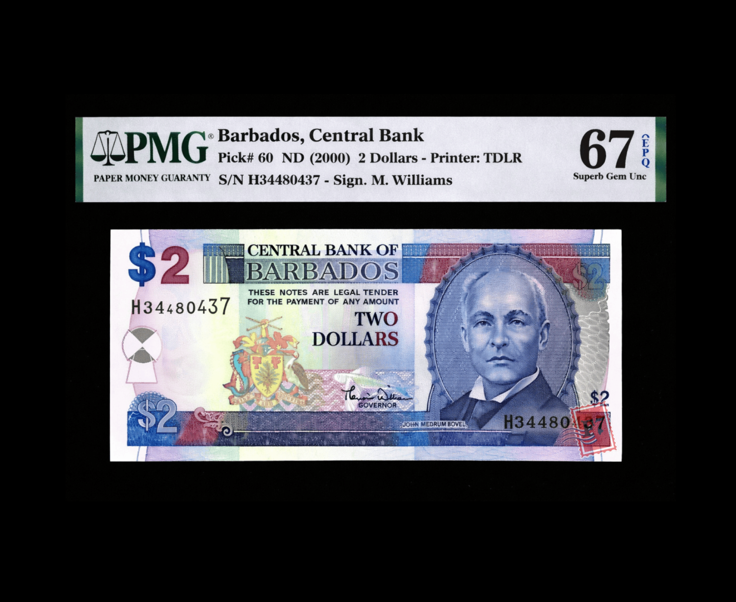 BARBADOS 2 DOLLARS PMG67